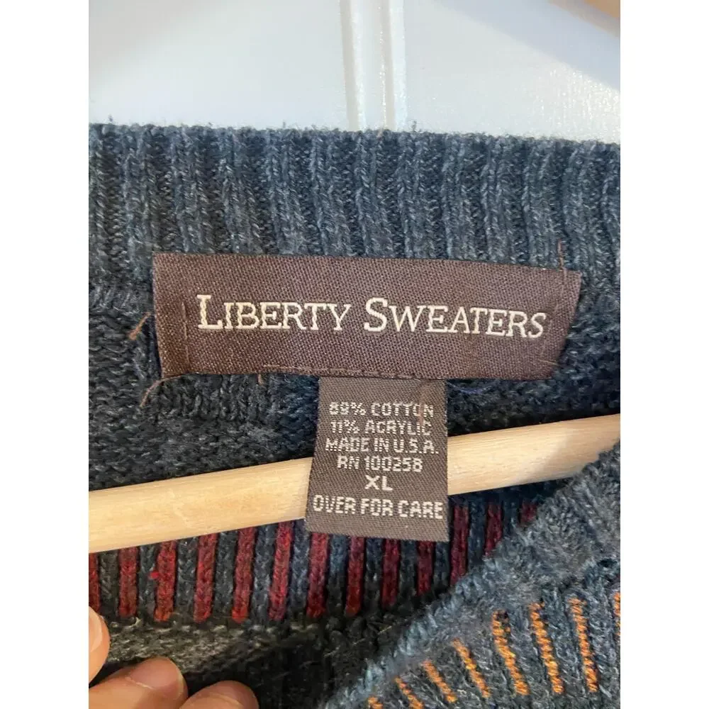 Liberty Sweaters Mens XL Blue Long Sleeve Cotton 90s Vintage Y2K Preppy Casual